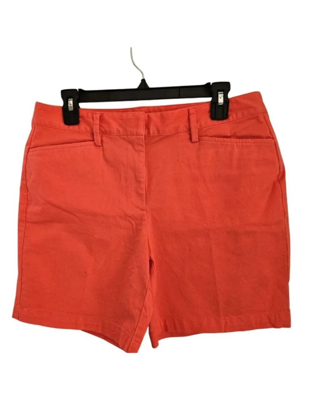 Lands End Shorts Womens 8 Orange Mid Rise Cotton Stretch Chino Pockets 7" Inseam